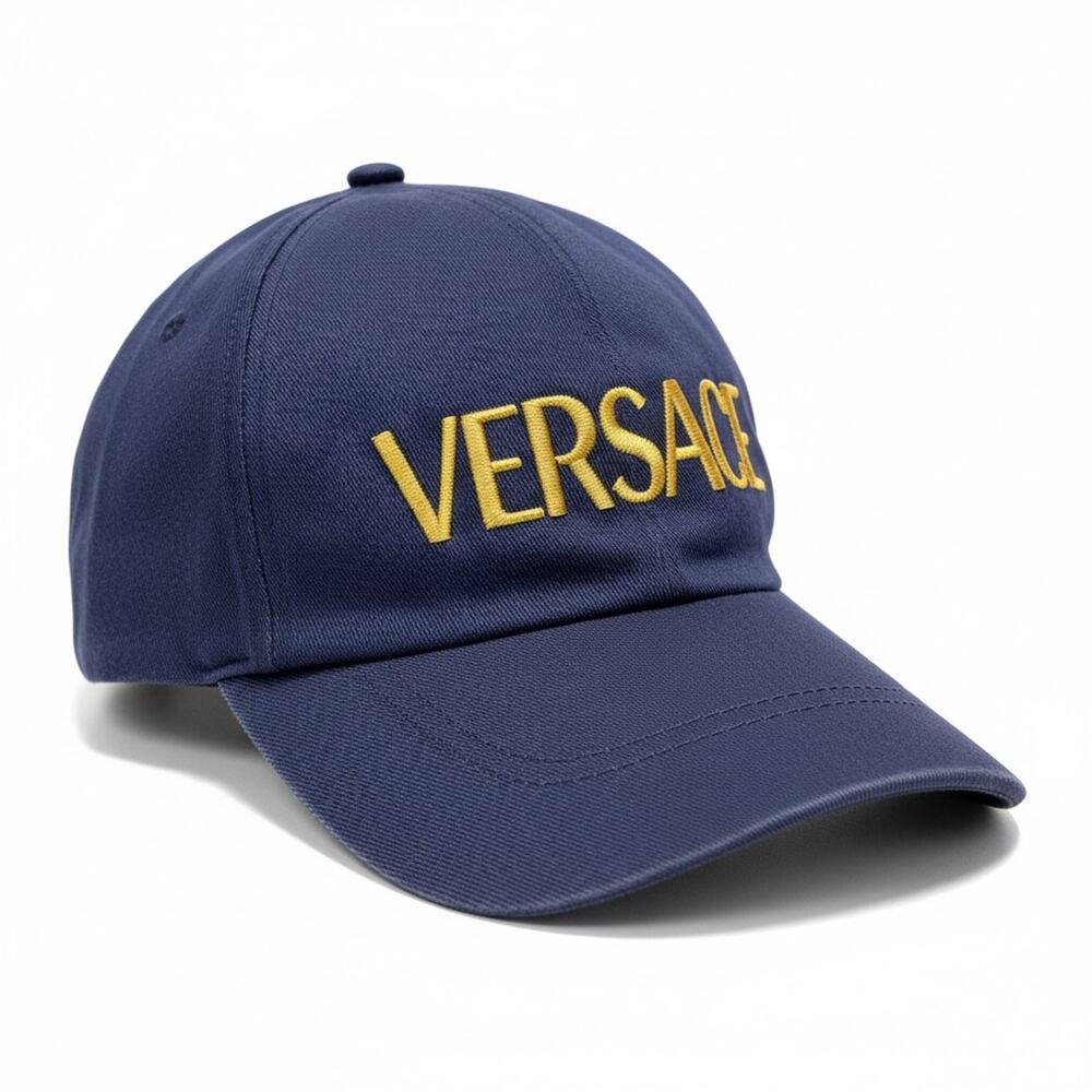 Versace Purple Gold Signature Stitched Logo Strapback Hat Cap Luxury US 7 1/4 58